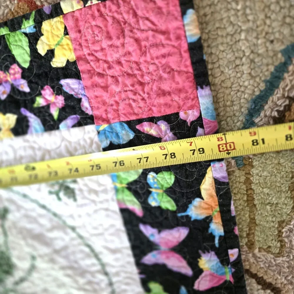 Handmade Quilt Set 80x80 Cross Stitch Butterflies w/ Matching Pillows Girls Room